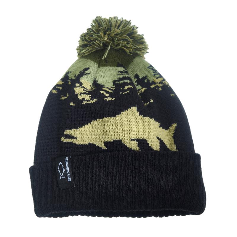 Rep Your Water Hat:  Knit Hats with Pompom (Fish Silhouette)