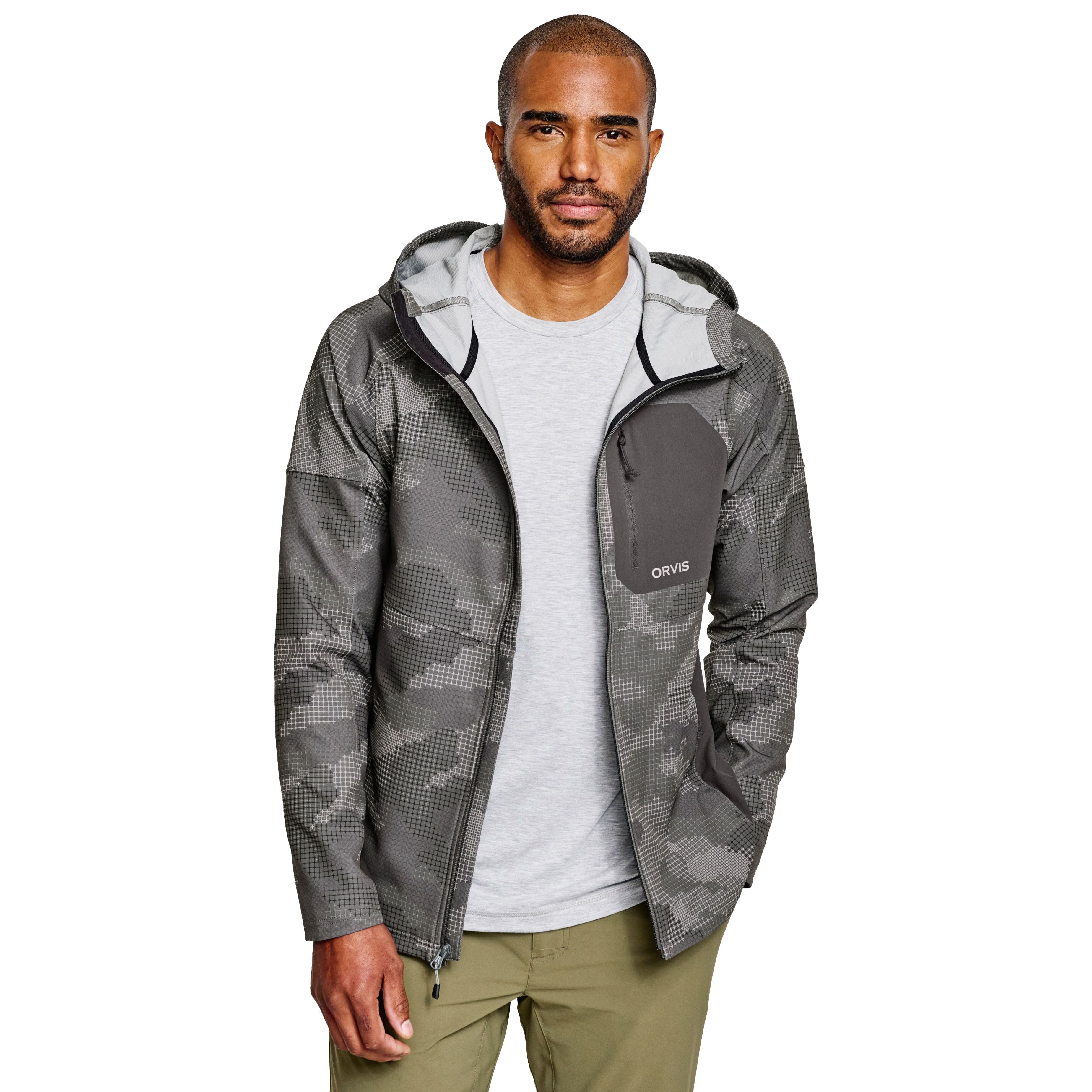 Orvis Men's Pro LT Softshell Hoodie Steel Camo Image 05