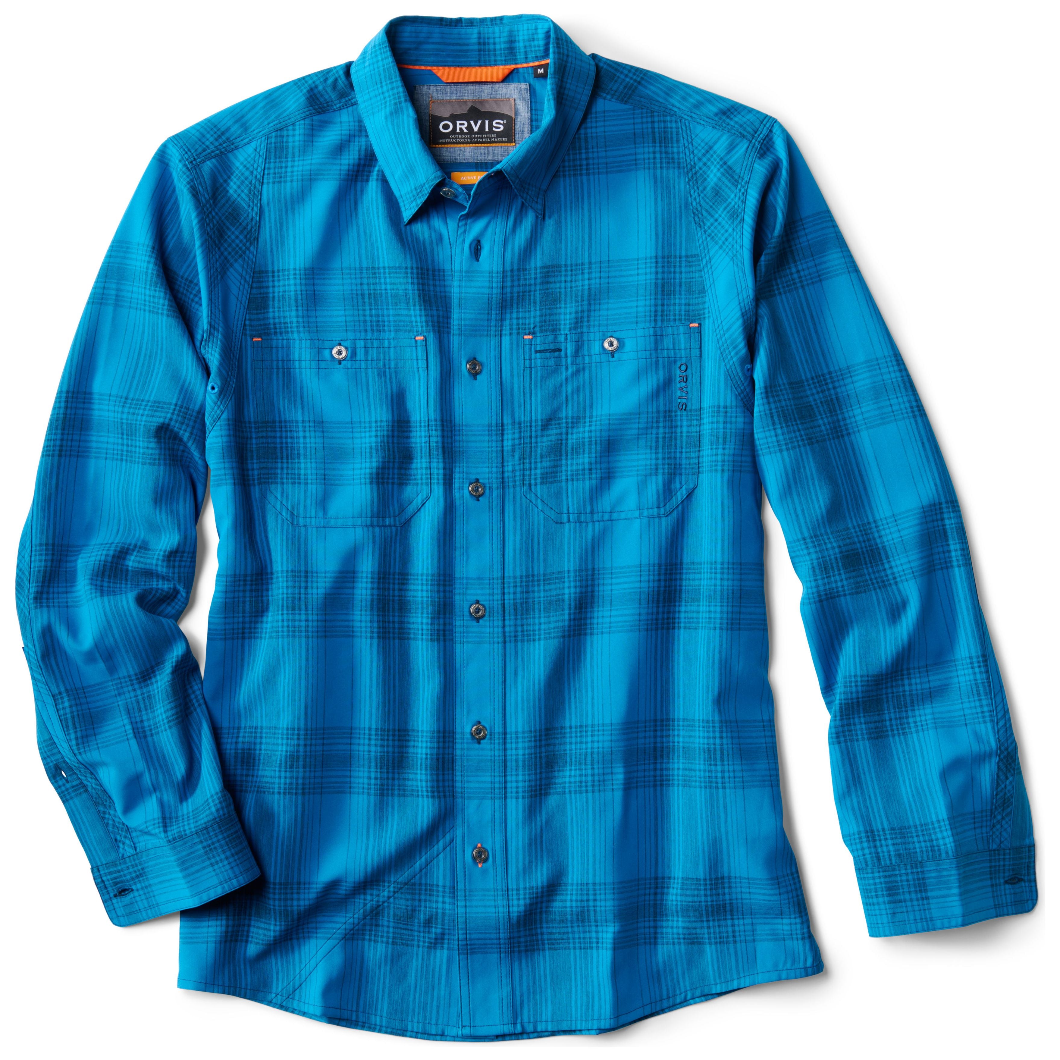 Orvis Men's Tech Chambray Plaid Long Sleeve Work Shirt Navy / Pacific Blue Image 01