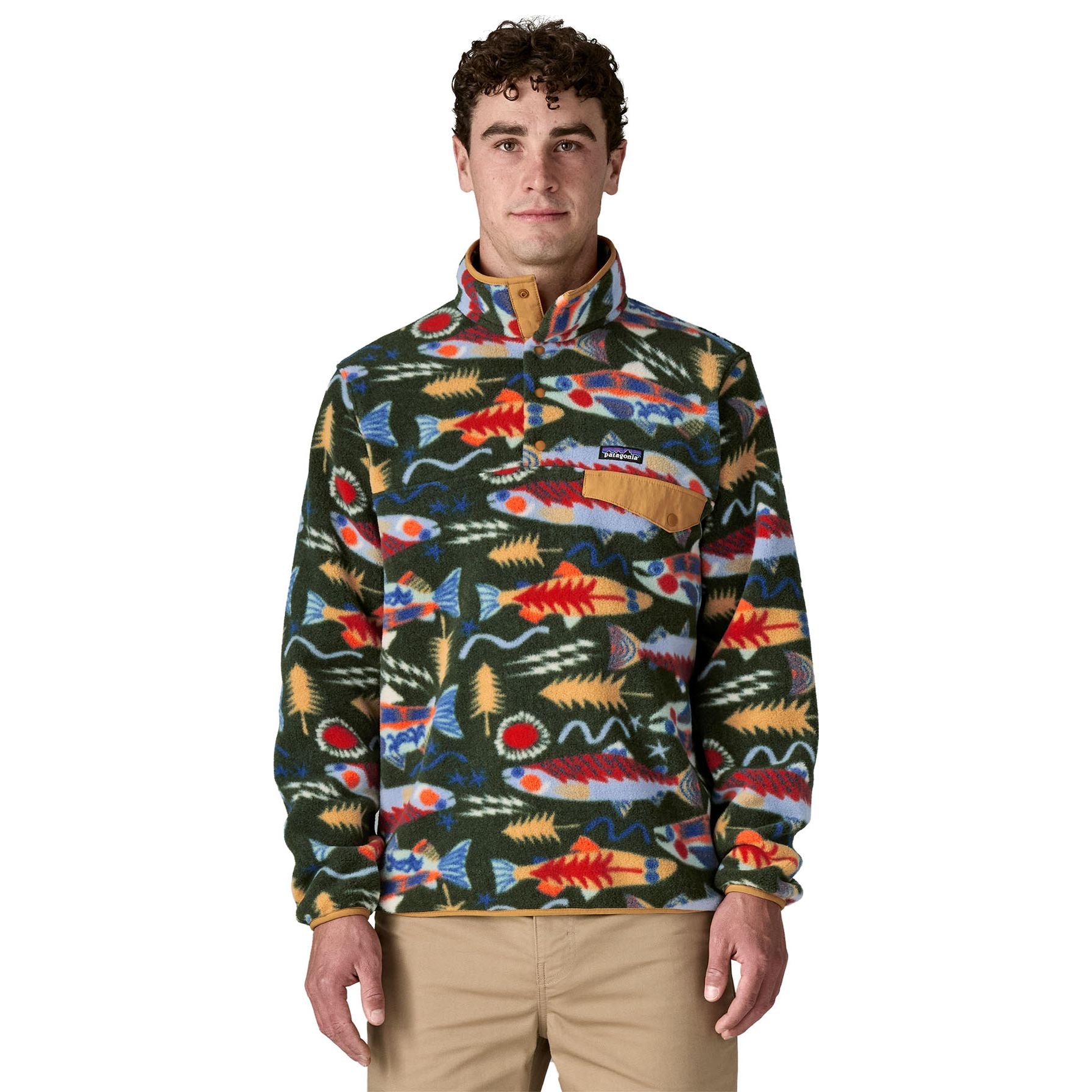 Patagonia Men's Lightweight Synchilla Snap-T Pullover Salmon Energy: Old Growth Green Image 02