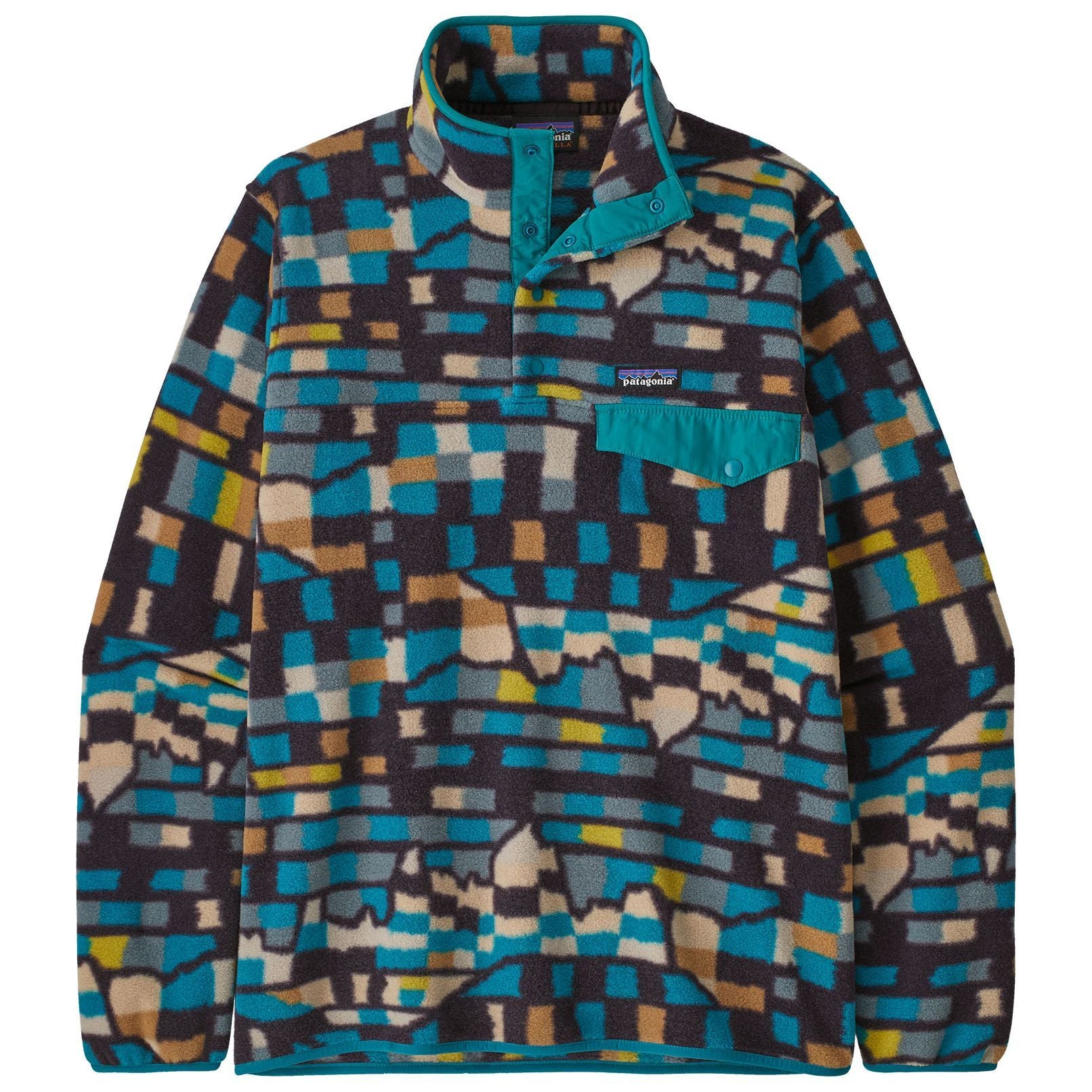 Patagonia Men's Lightweight Synchilla Snap - T Pullover Fitz Roy Patchwork: Belay Blue Image 01