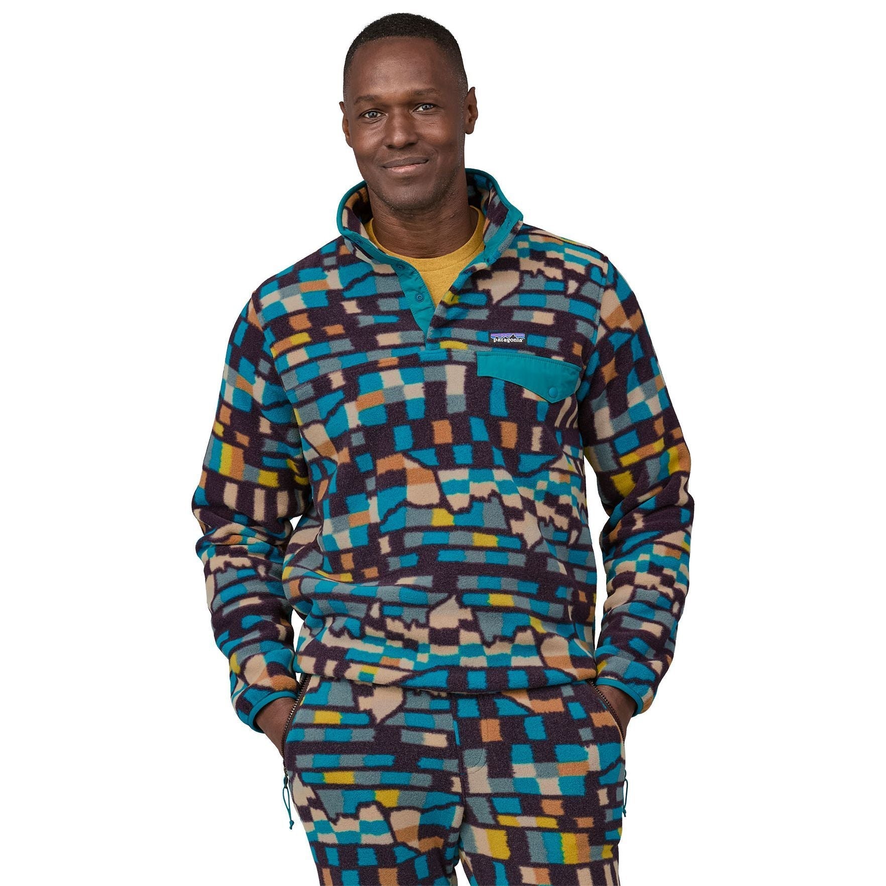 Patagonia Men's Lightweight Synchilla Snap - T Pullover Fitz Roy Patchwork: Belay Blue Image 02