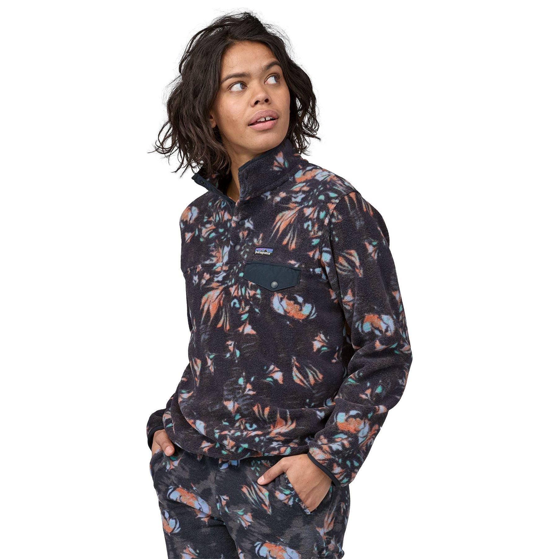Patagonia Women's Lightweight Synchilla Snap - T Pullover Swirl Floral: Pitch Blue Image 02