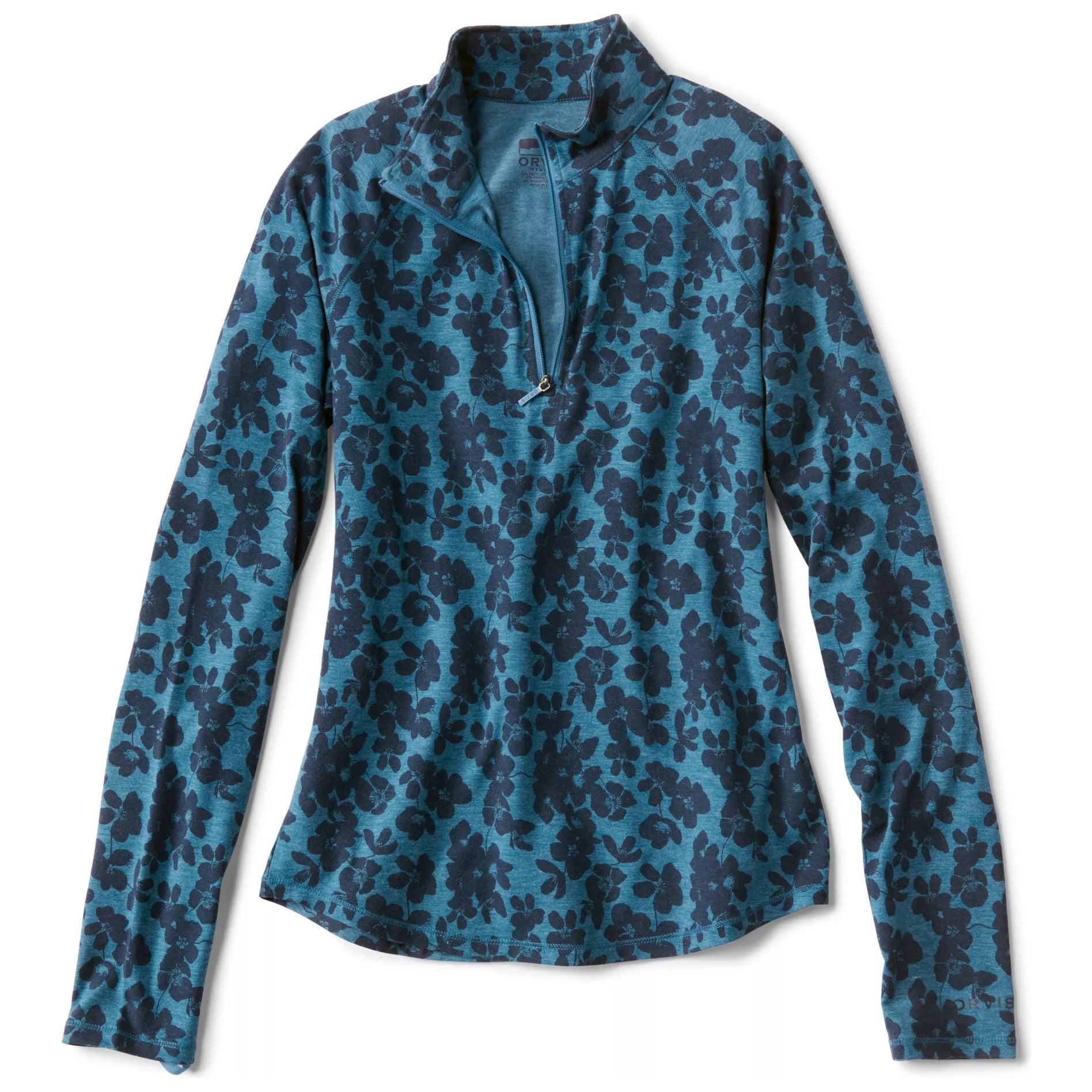 Orvis Women's Dricast Printed 1/4 Zip Blue Lagoon Shadow Floral Image 01