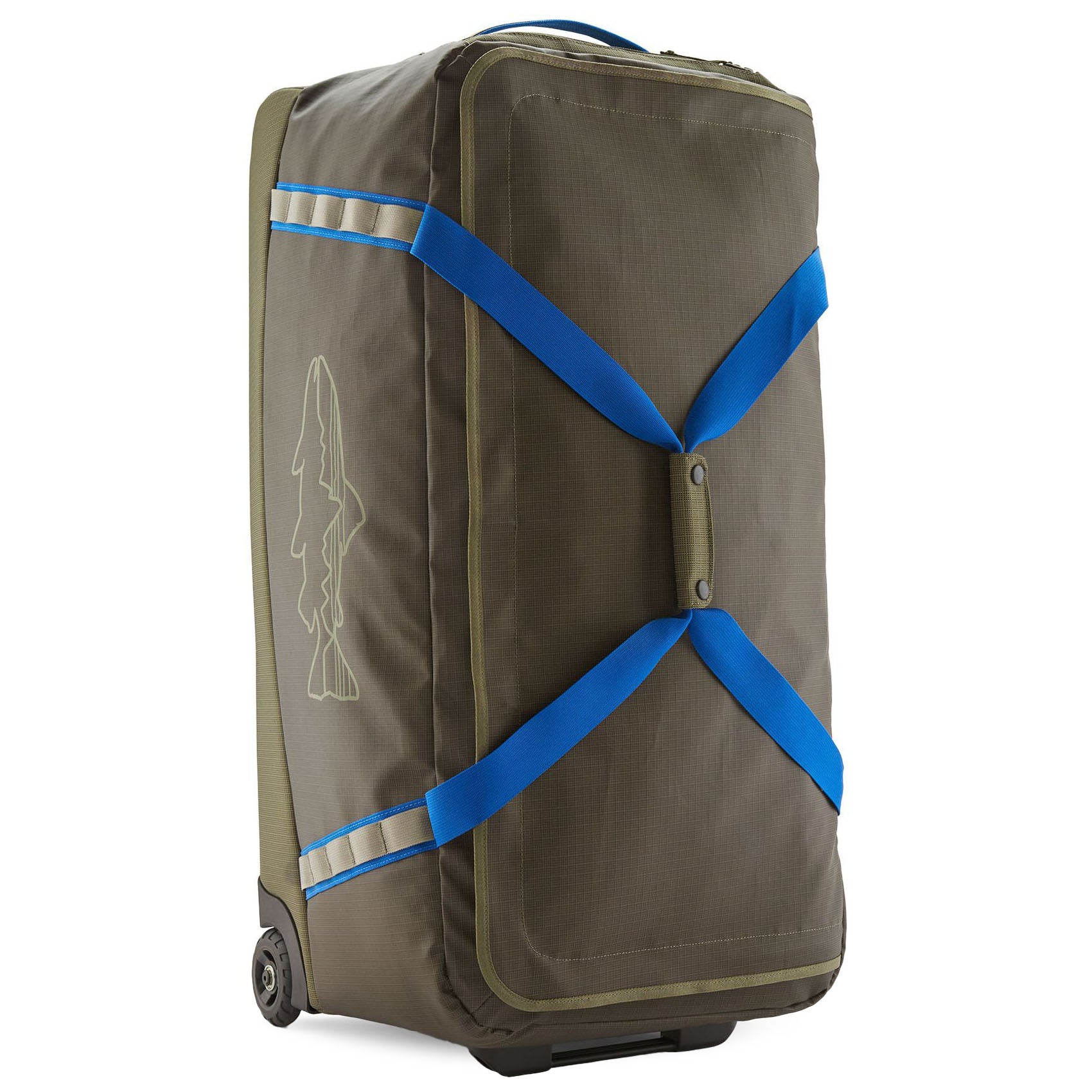 Patagonia Black Hole Wheeled Duffel 100L Basin Green with Fitz Trout Image 01