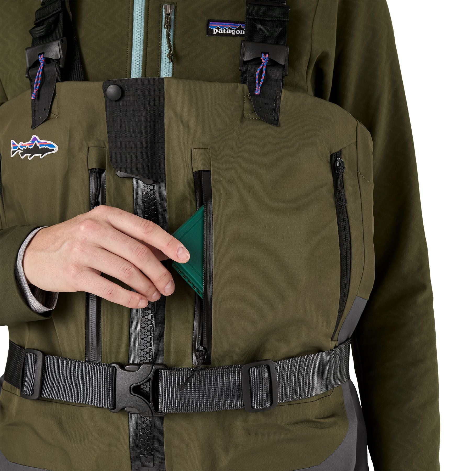 Patagonia Women's Swiftcurrent Expedition Zip-Front Waders Basin Green Image 12
