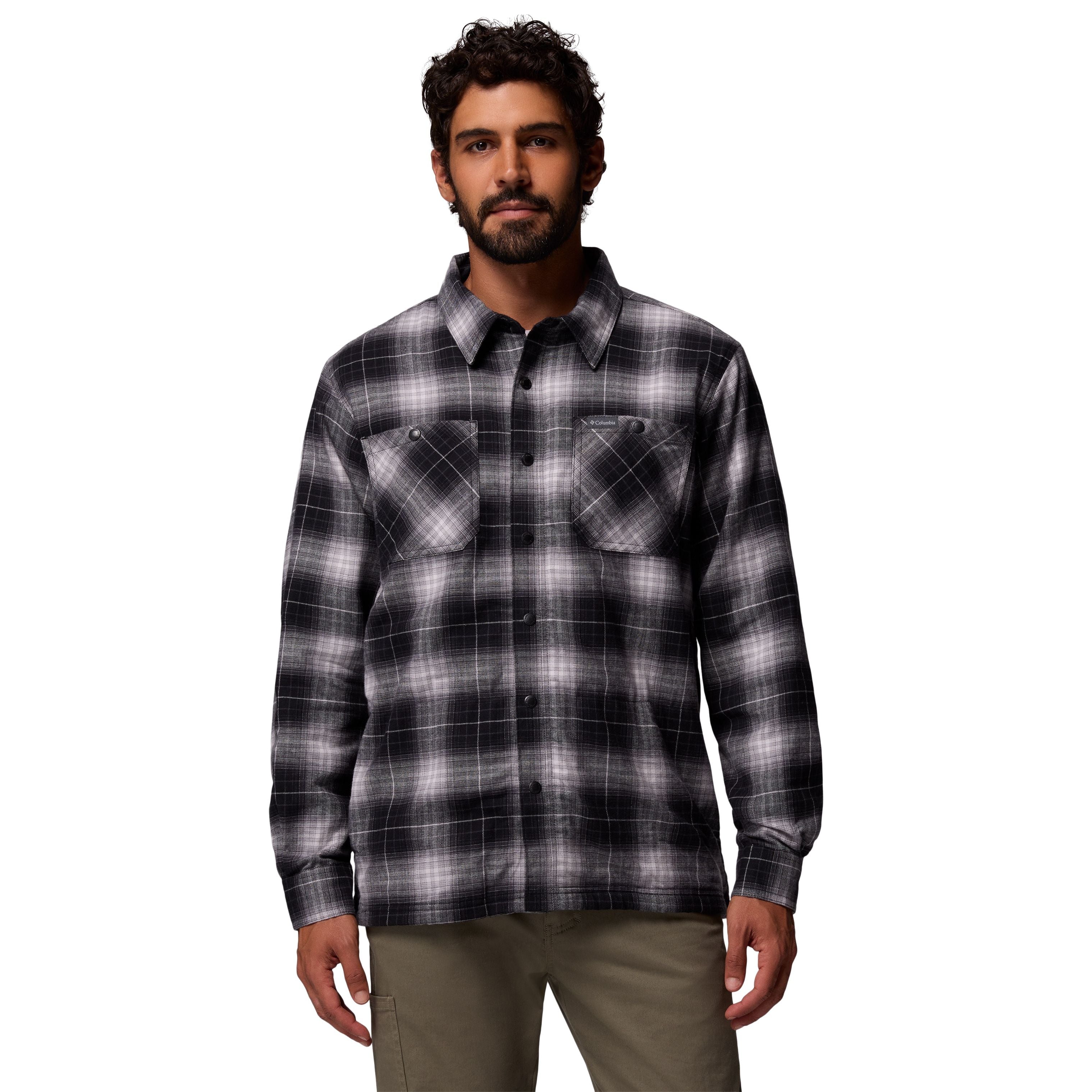 Columbia Men's Cornell Woods Fleece Lined Shirt Jacket Black Lumberjack Tartan Image 01