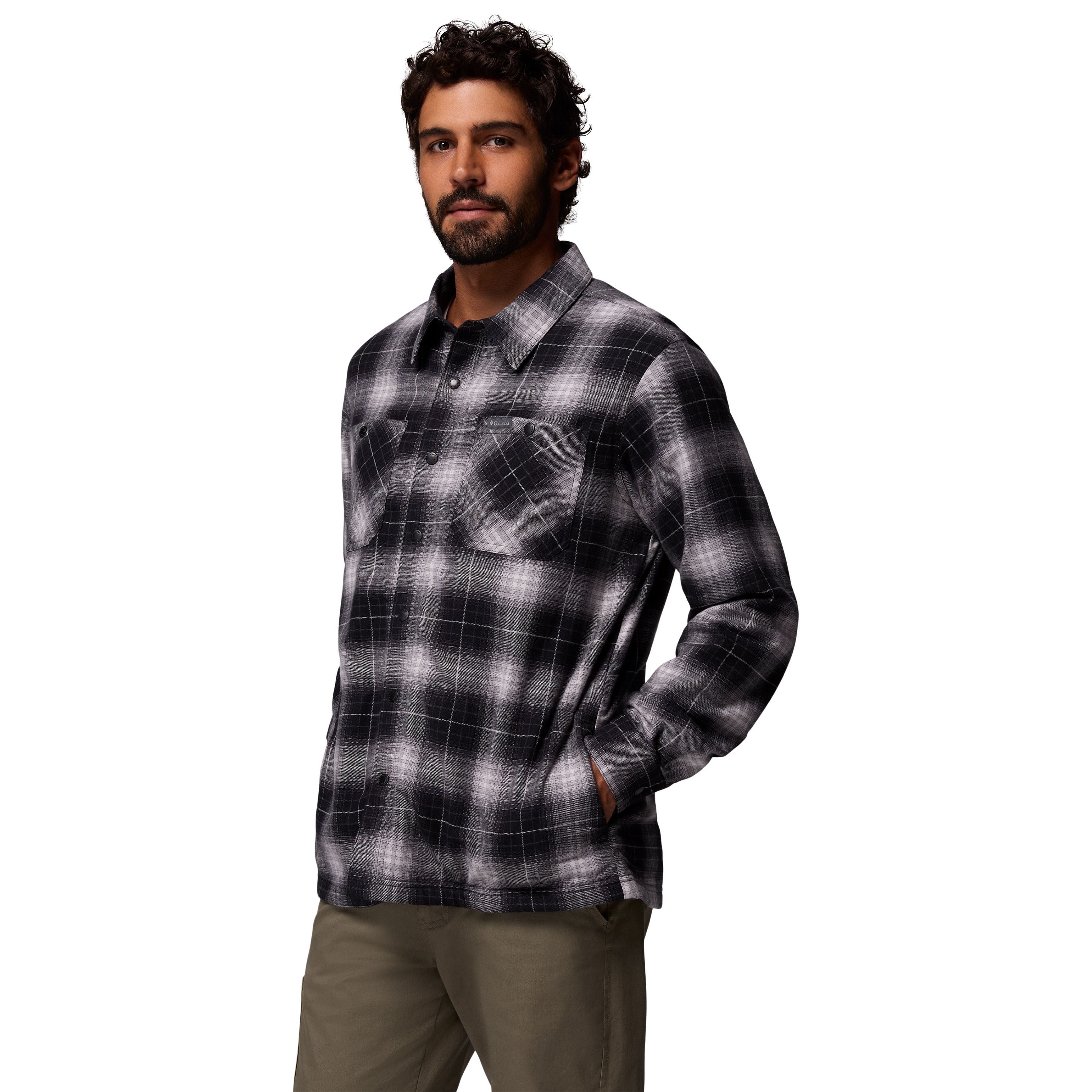 Columbia Men's Cornell Woods Fleece Lined Shirt Jacket Black Lumberjack Tartan Image 04