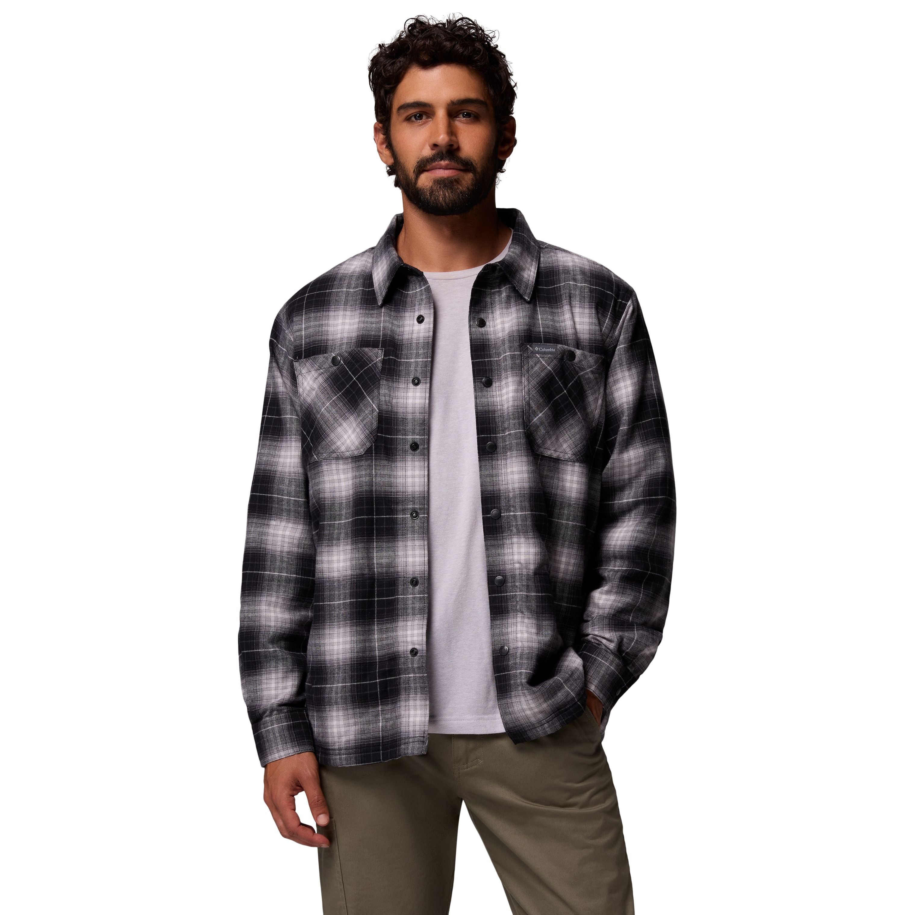 Columbia Men's Cornell Woods Fleece Lined Shirt Jacket Black Lumberjack Tartan Image 05