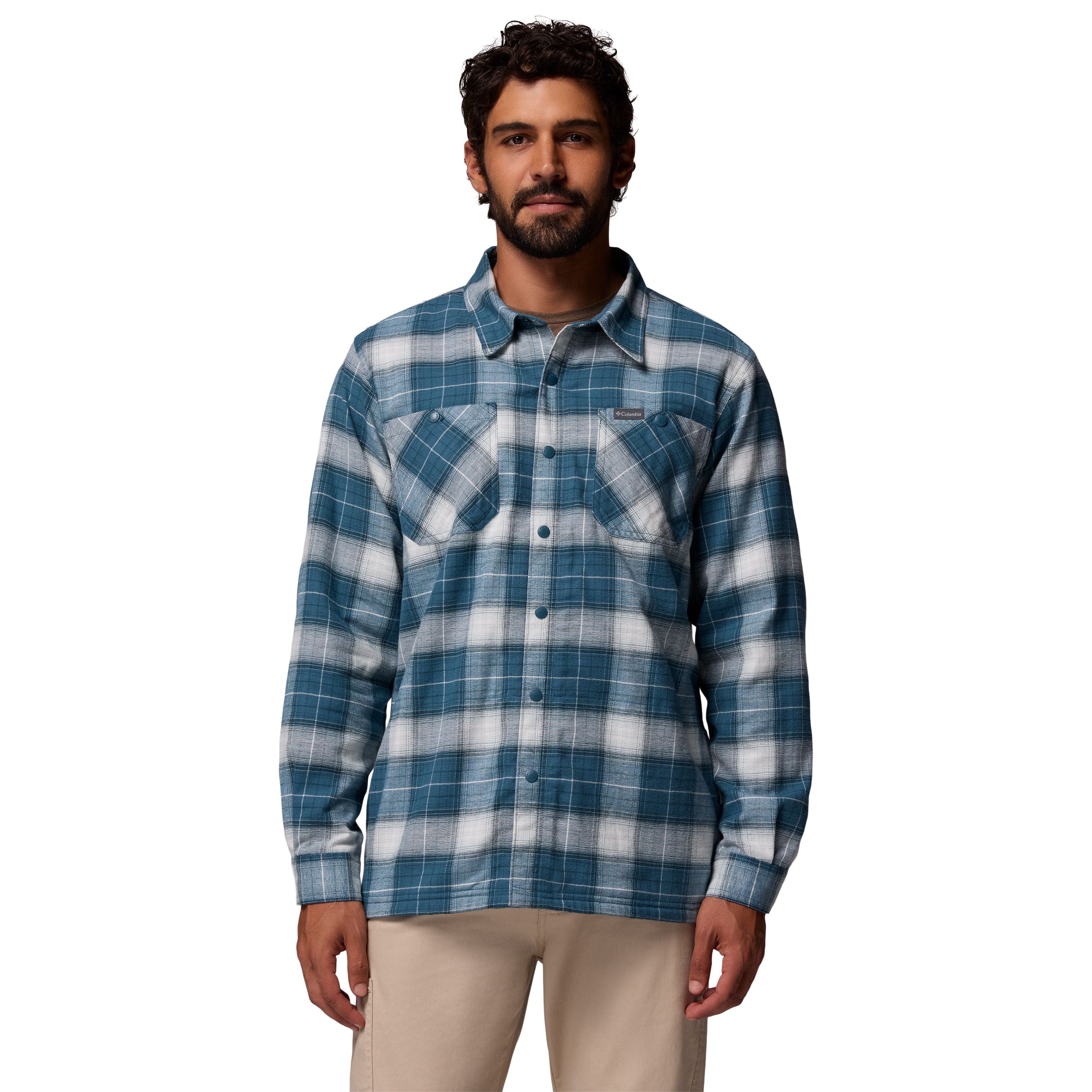 Columbia Men's Cornell Woods Fleece Lined Shirt Jacket Everblue Lumberjack Tartan Image 01