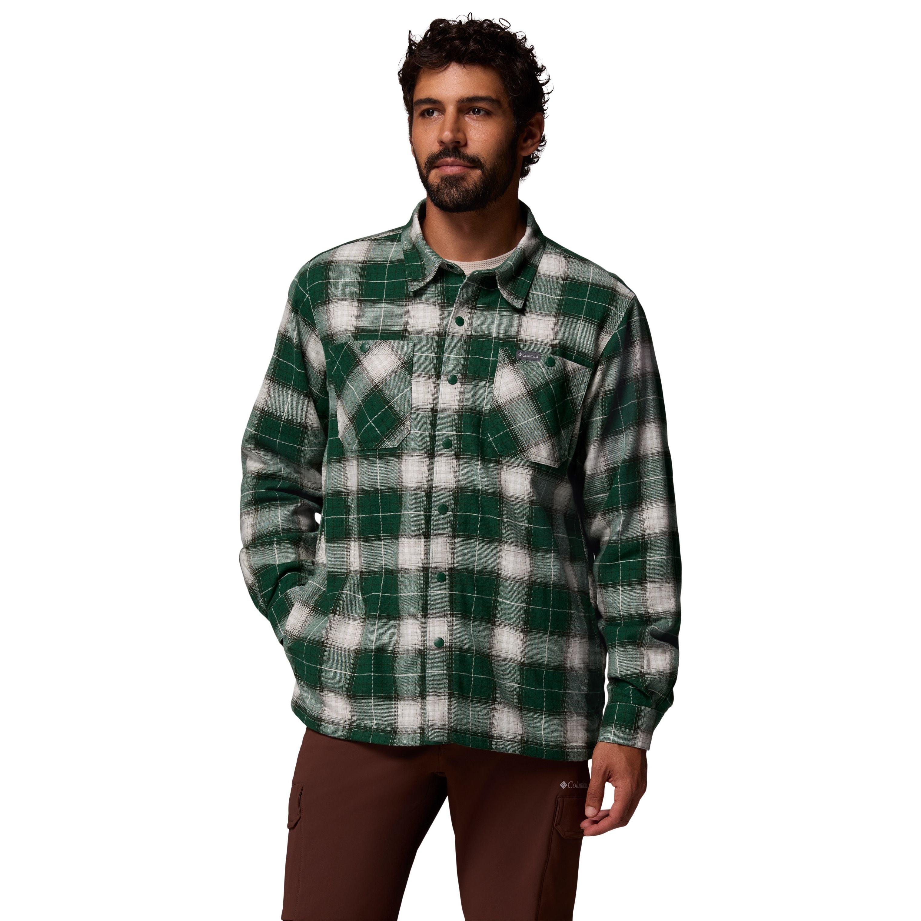 Columbia Men's Cornell Woods Fleece Lined Shirt Jacket Rain Forest Lumberjack Tartan Image 01
