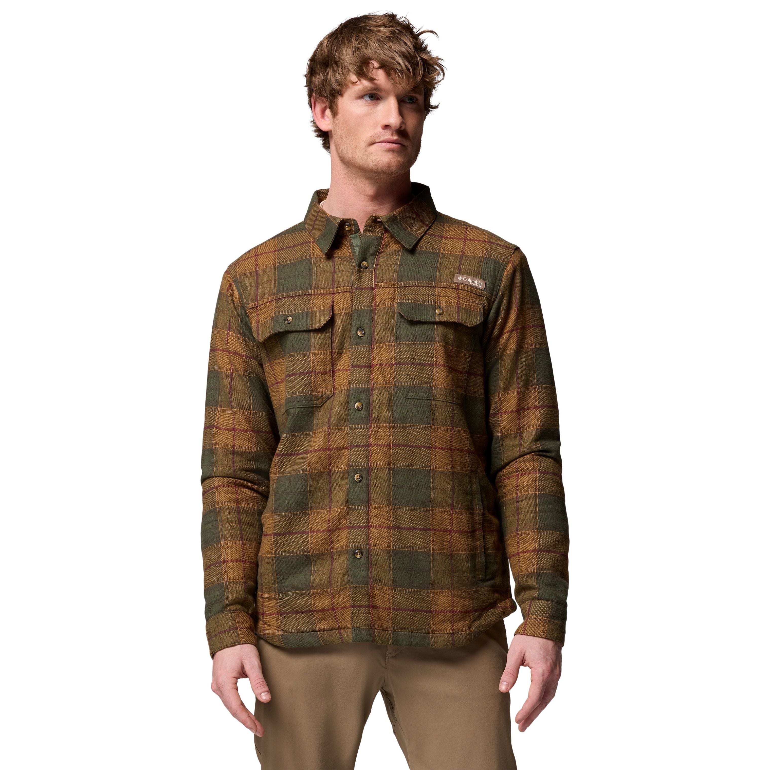 Columbia Men's Saddle Point Warm Lined Flannel Surplus Green Iron Sight Buffalo Image 01