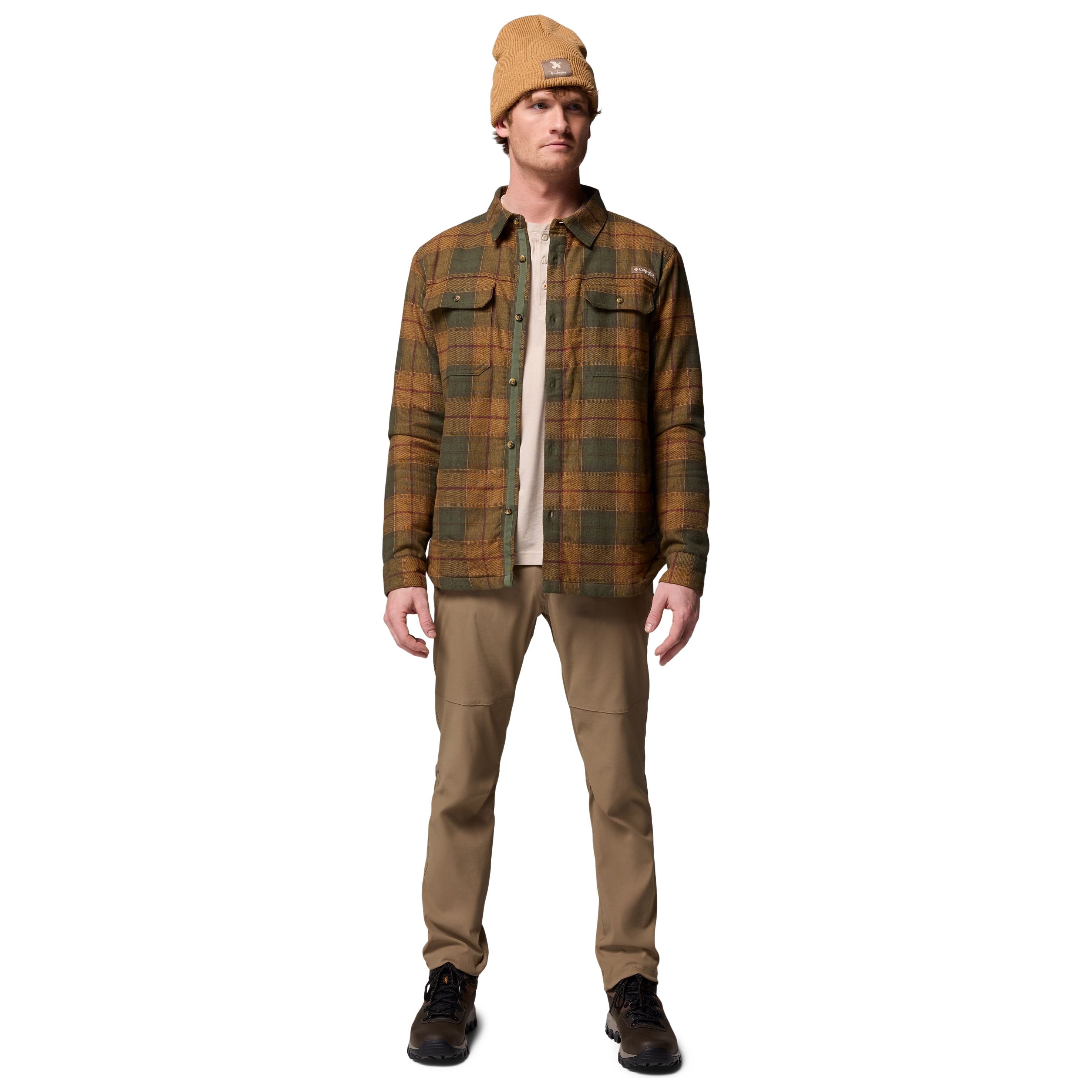 Columbia Men's Saddle Point Warm Lined Flannel Surplus Green Iron Sight Buffalo Image 02