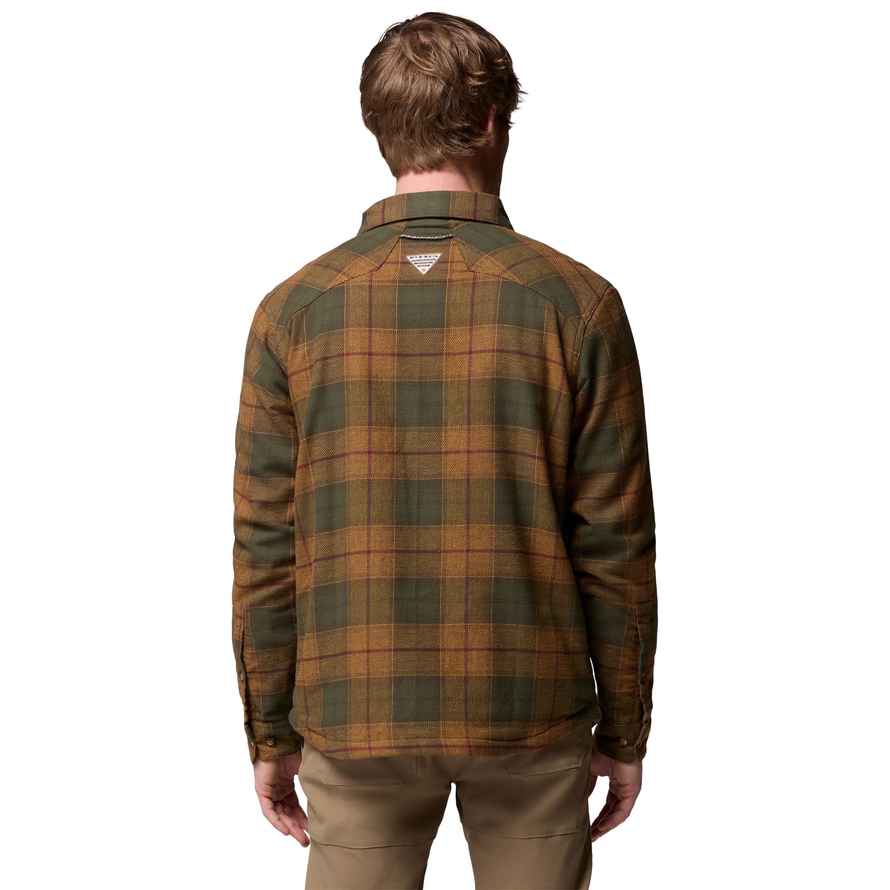 Columbia Men's Saddle Point Warm Lined Flannel Surplus Green Iron Sight Buffalo Image 03