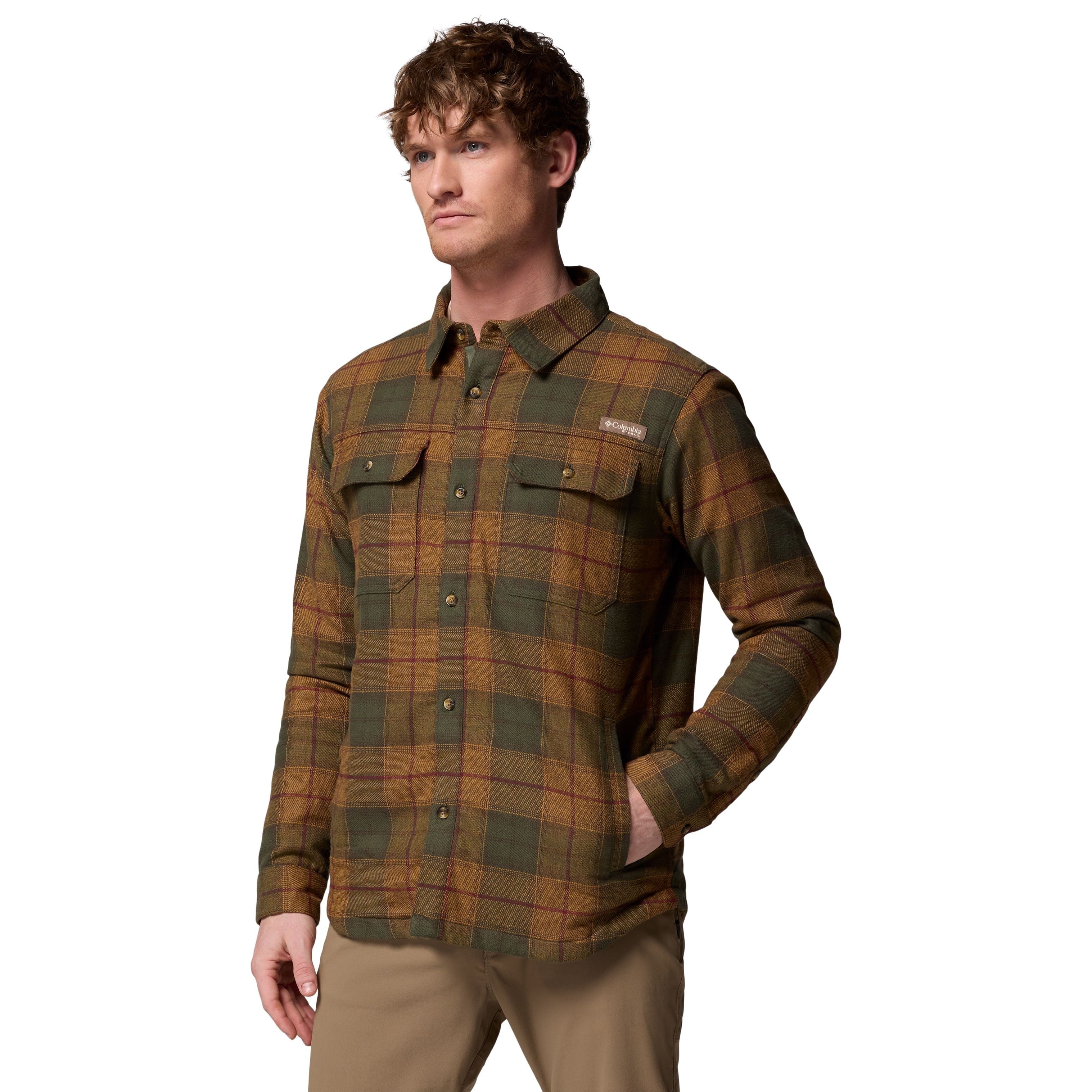 Columbia Men's Saddle Point Warm Lined Flannel Surplus Green Iron Sight Buffalo Image 04