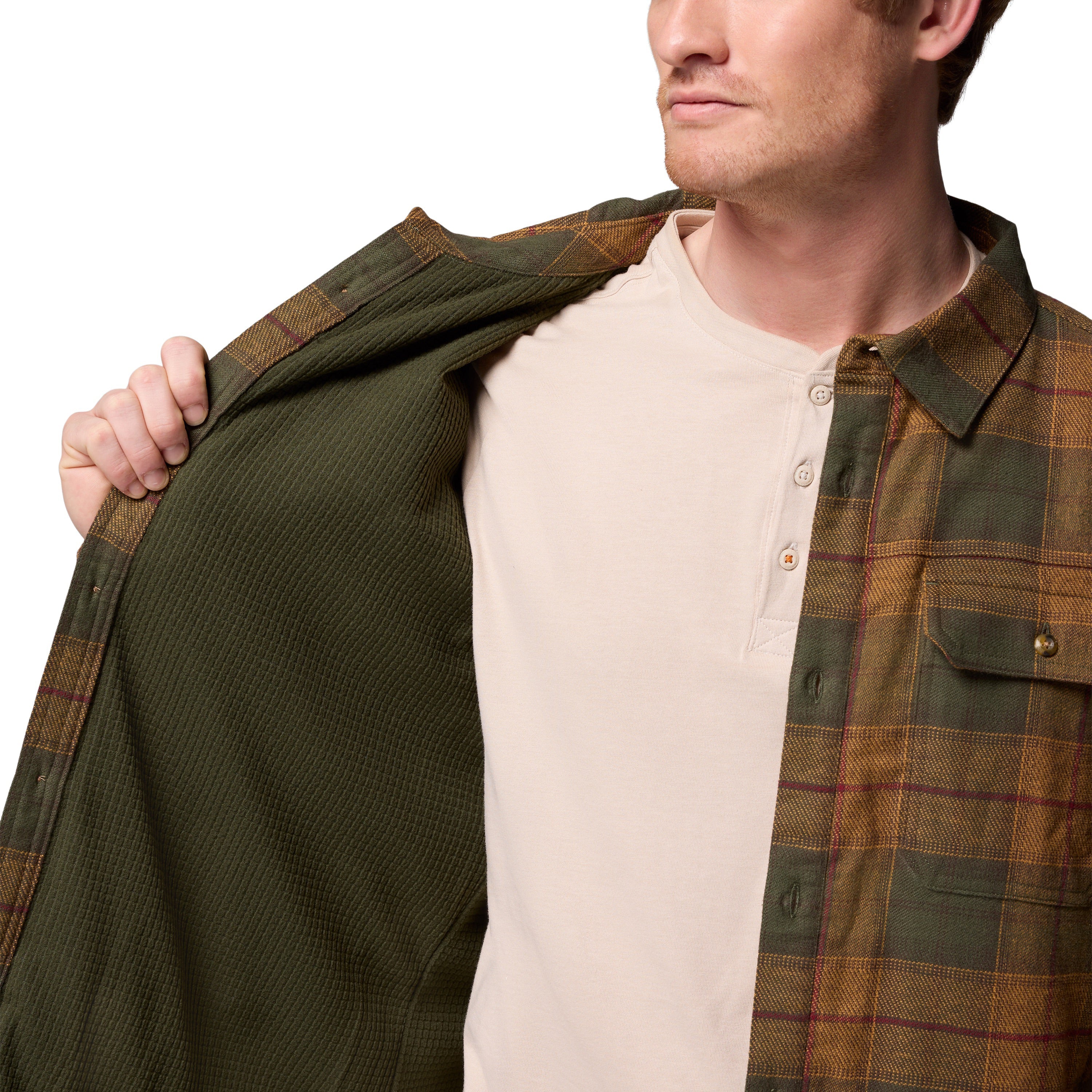 Columbia Men's Saddle Point Warm Lined Flannel Surplus Green Iron Sight Buffalo Image 06
