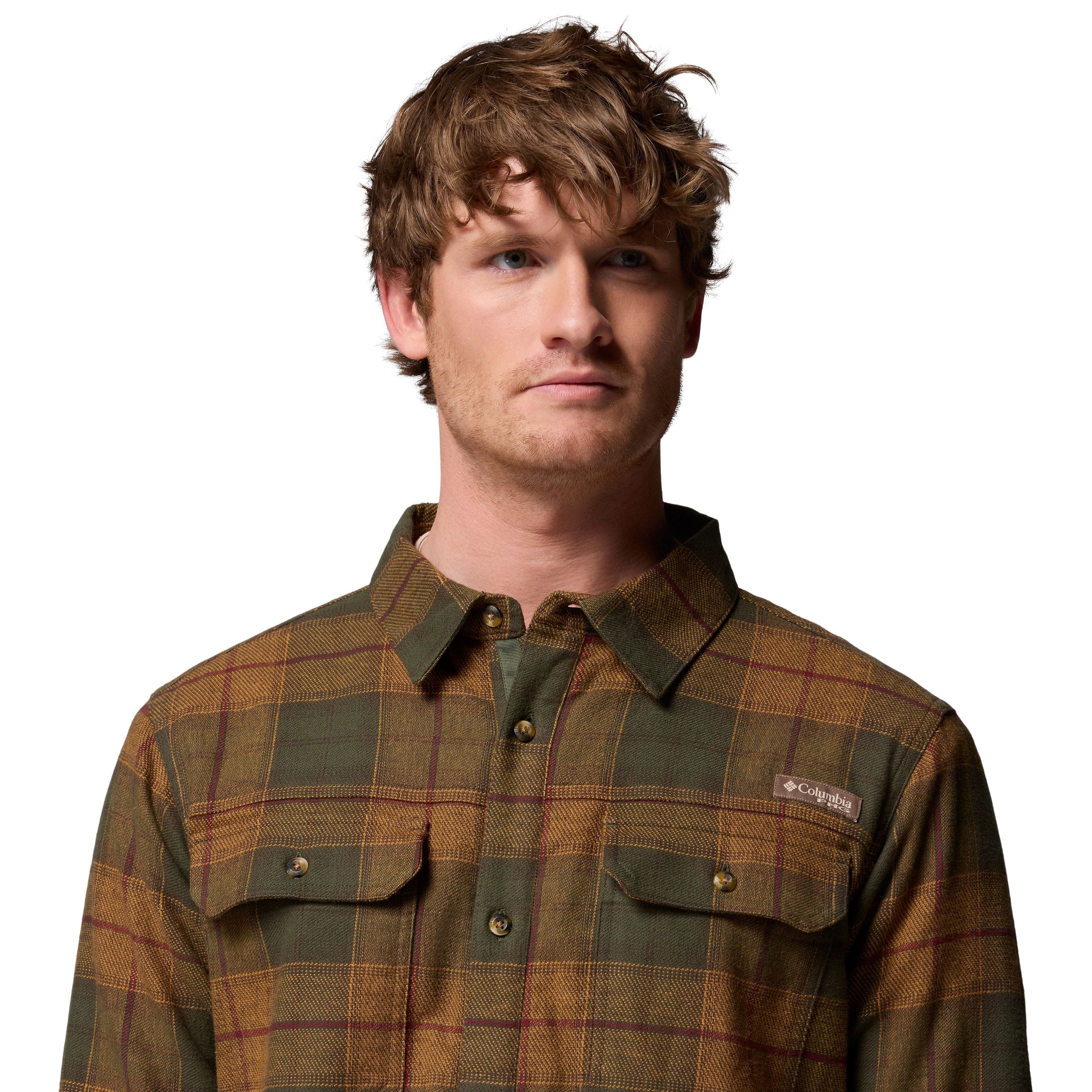 Columbia Men's Saddle Point Warm Lined Flannel Surplus Green Iron Sight Buffalo Image 07