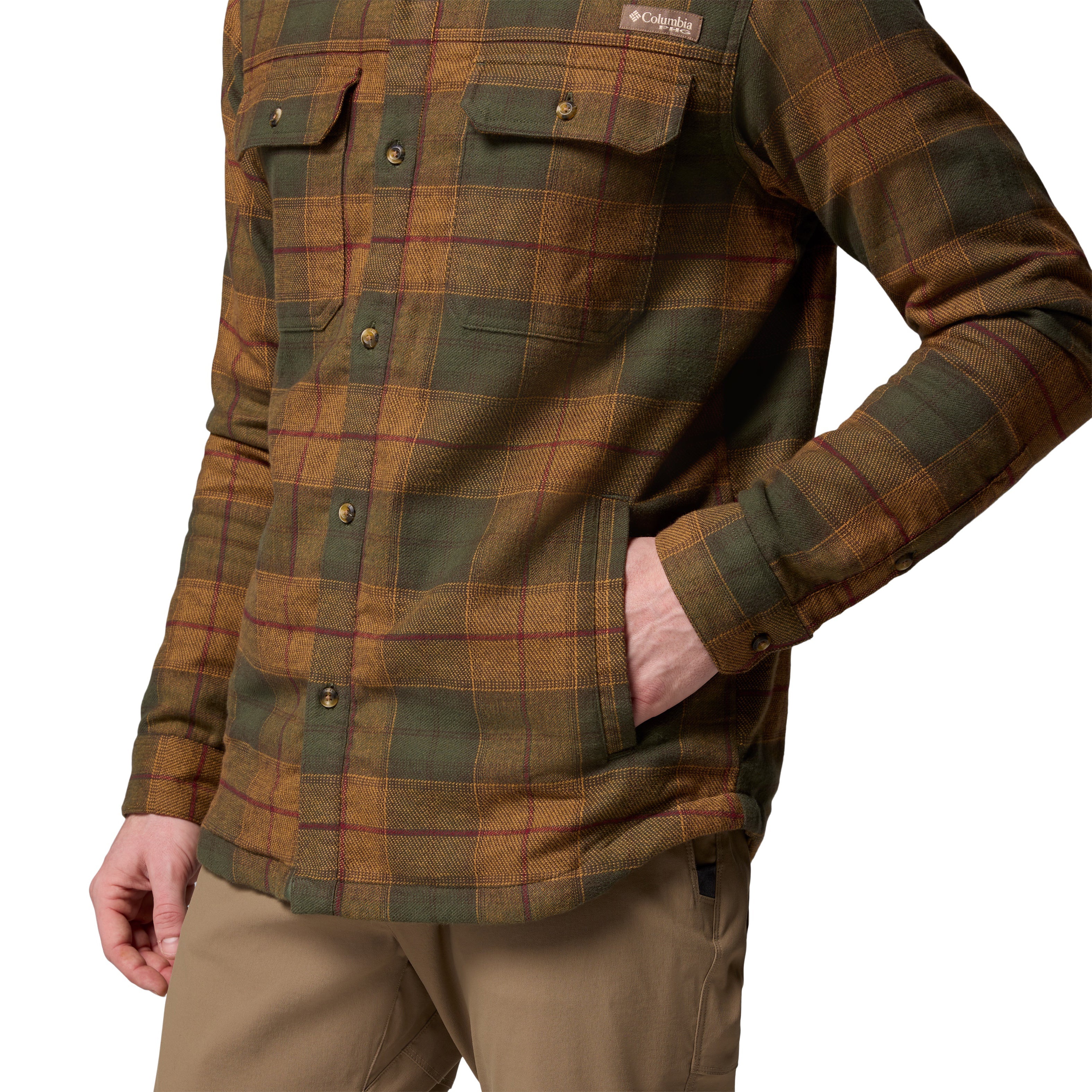 Columbia Men's Saddle Point Warm Lined Flannel Surplus Green Iron Sight Buffalo Image 08