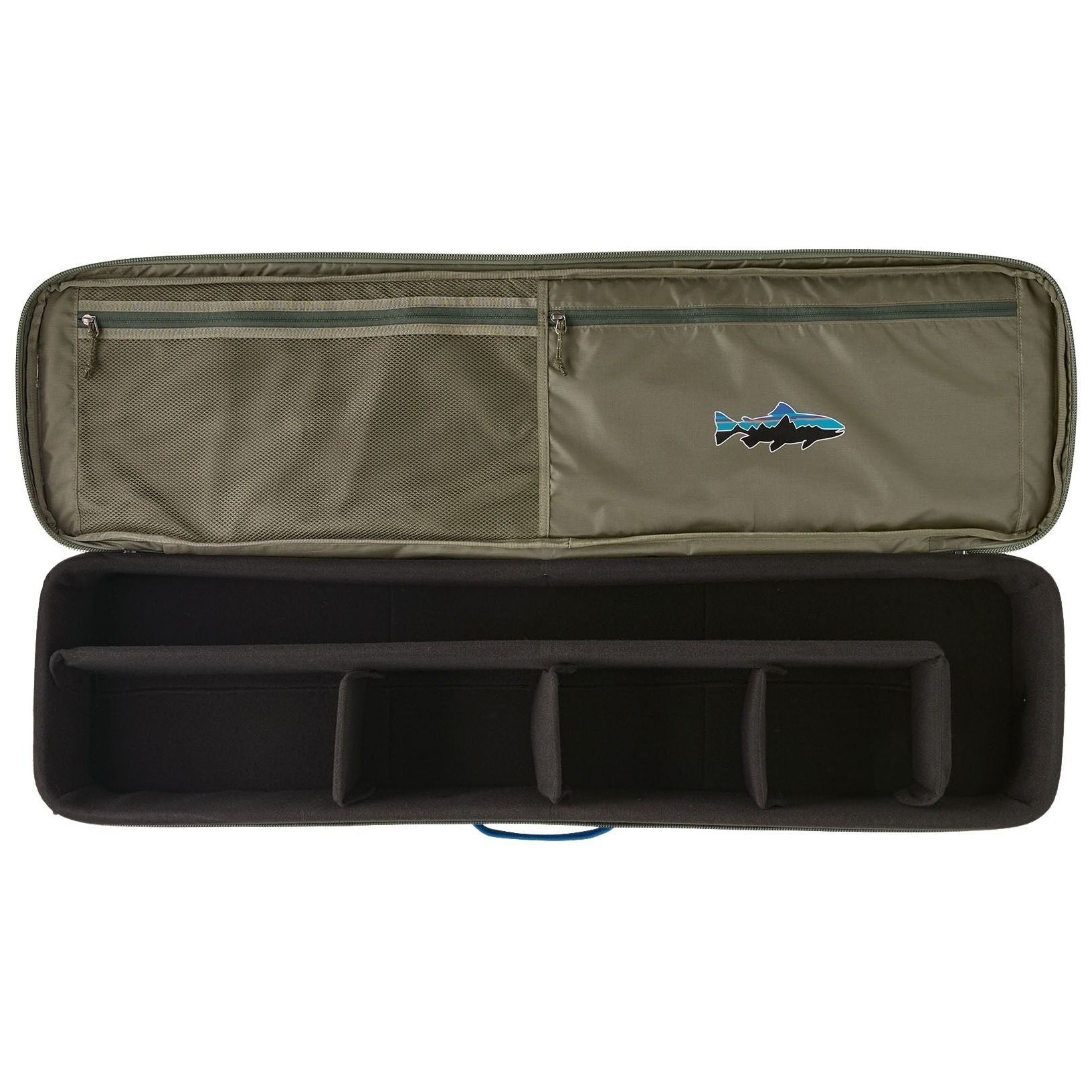 Patagonia Black Hole Rod Case Basin Green with Fitz Trout