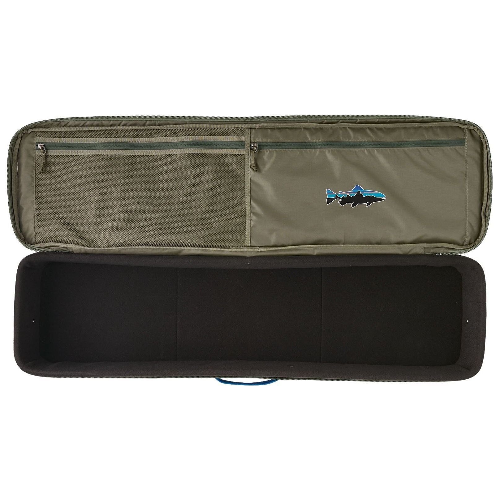 Patagonia Black Hole Rod Case Basin Green with Fitz Trout