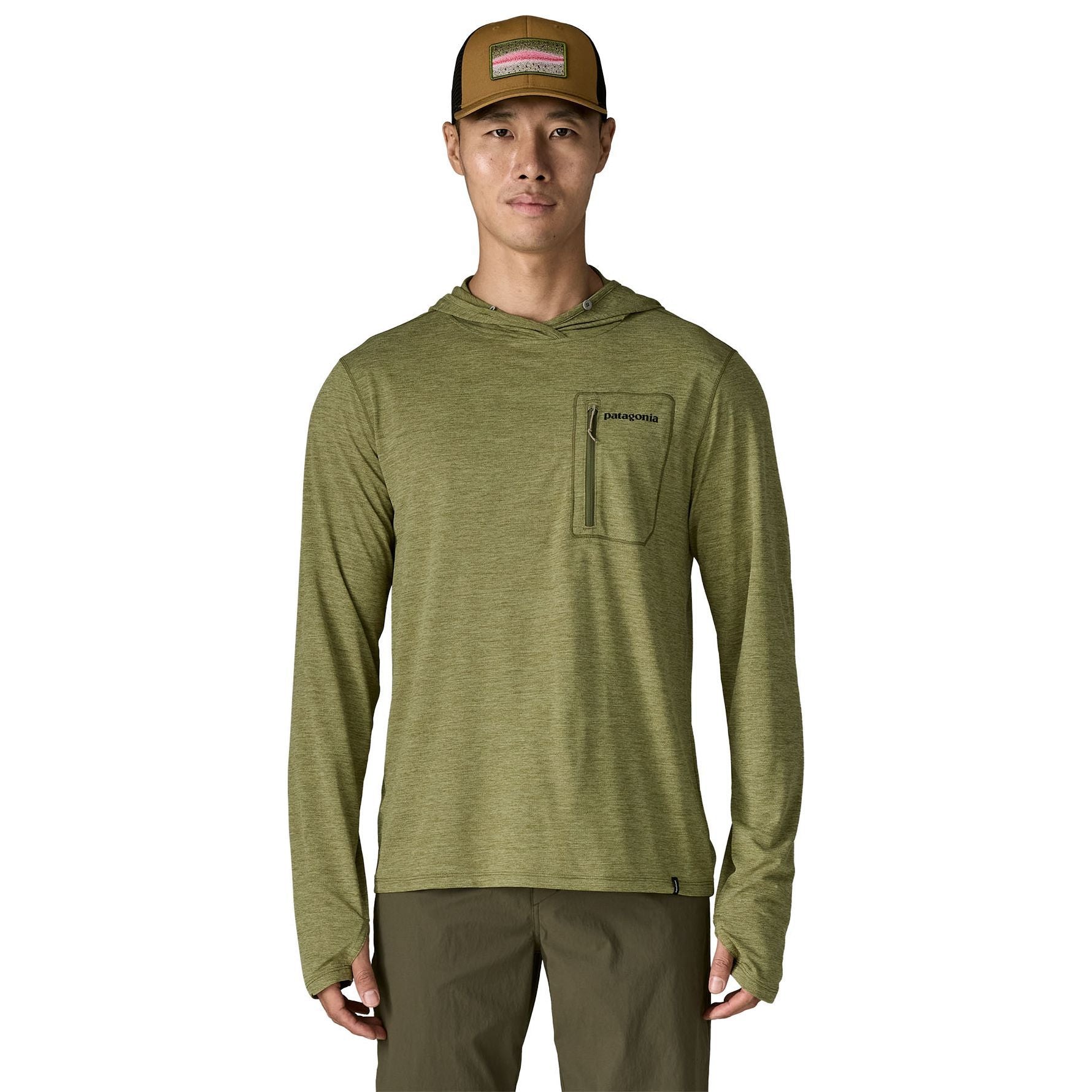 Patagonia Men's Capilene Cool Sun Hoody - Fitz Roy Trout Caper Green - Buckhorn Green X-Dye