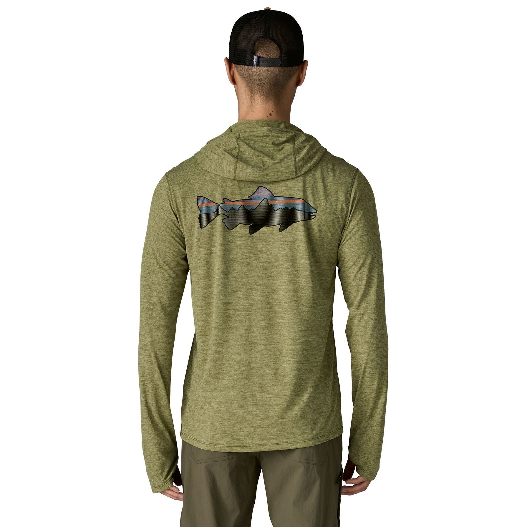 Patagonia Men's Capilene Cool Sun Hoody - Fitz Roy Trout Caper Green - Buckhorn Green X-Dye