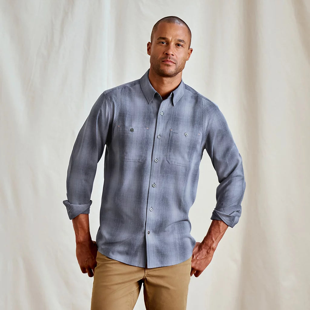 Orvis Men's Tech Chambray Plaid Long Sleeve Work Shirt