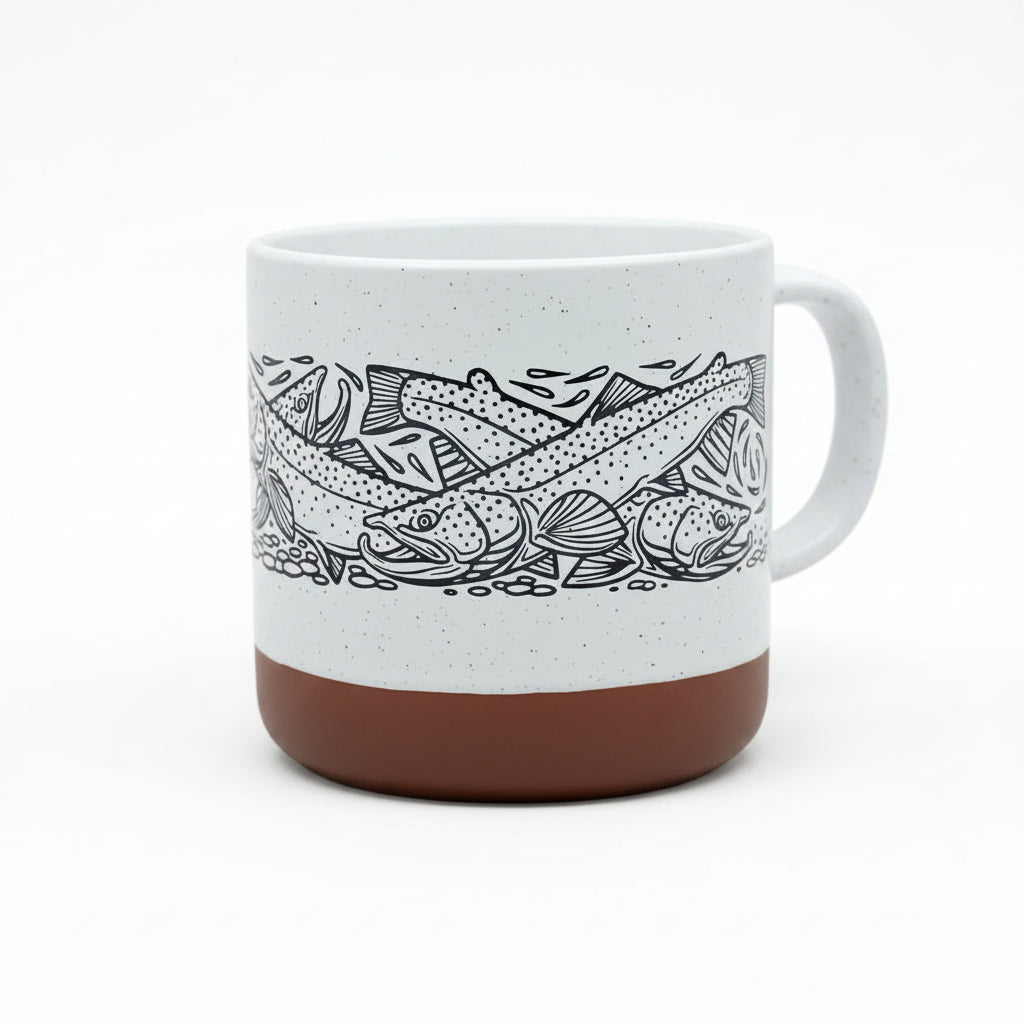 Artist Casey Underwood cermaic Mug with trout design