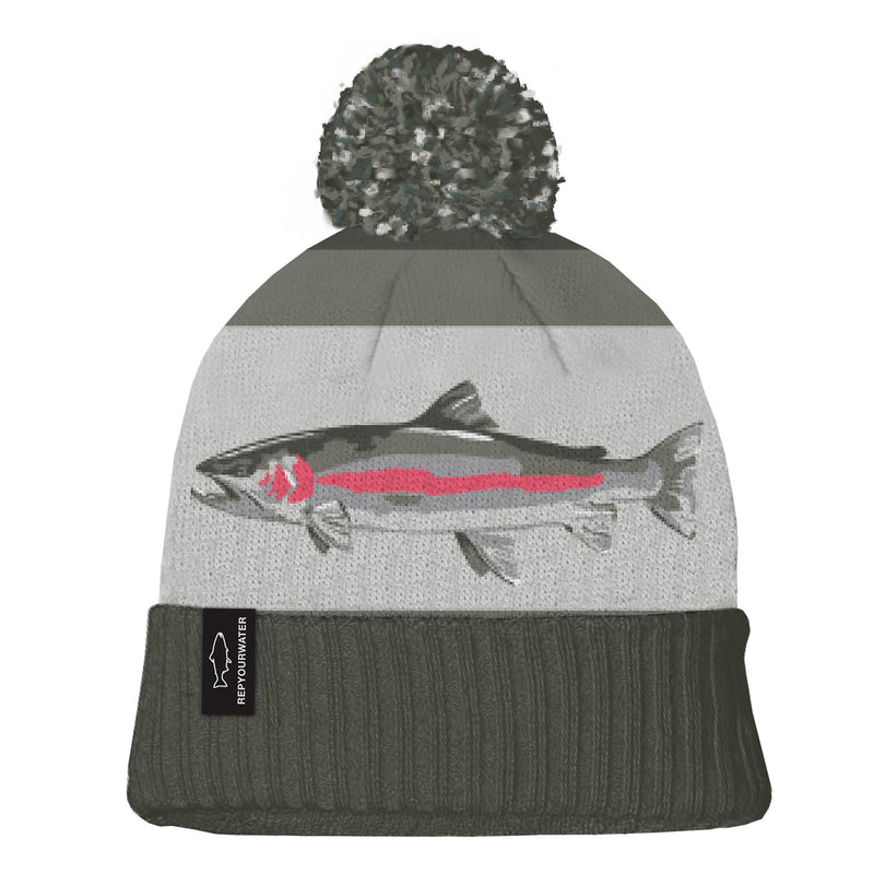 Rep Your Water Hat:  Knit Hats with Pompom (Fish Prints)